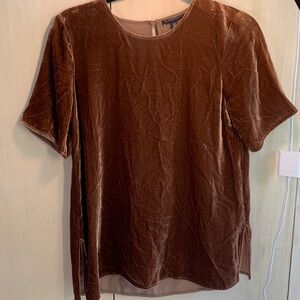 Eileen Fisher EUC silk blend short sleeve velour brown gold shimmer small top